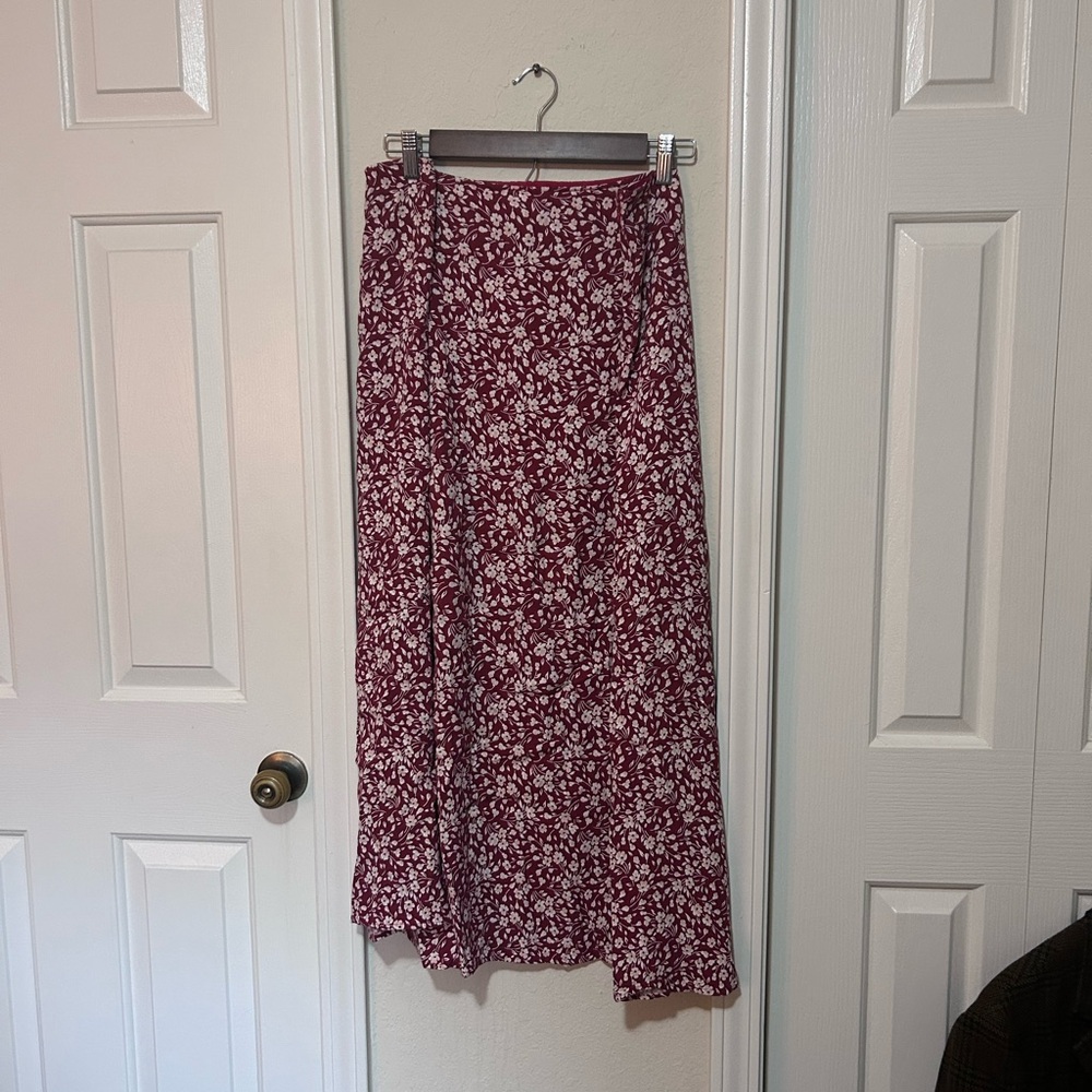 Reformation Burgundy Floral Maxi Skirt
